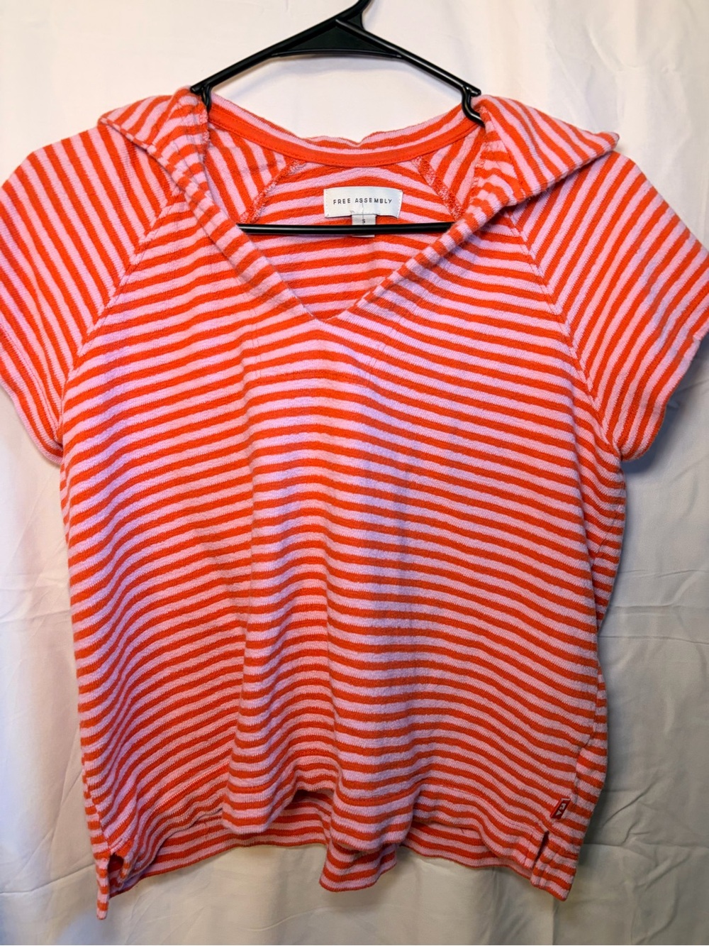 Free Assembly Girls' Coral Stripe Short-Sleeve Hooded Tee